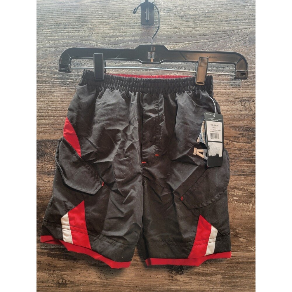 Boys Sz 4  Adidas Swim Trunks Swimming Pocket Logo  Black Red